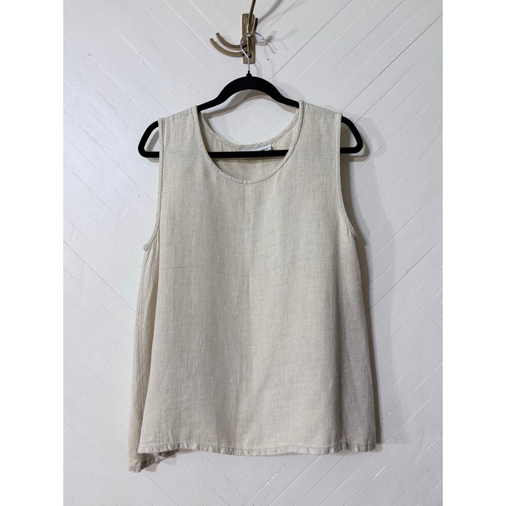 Aly Wear Cream Tan Boho A-Line Relaxed Blouse 100% Linen Women's Size Medium